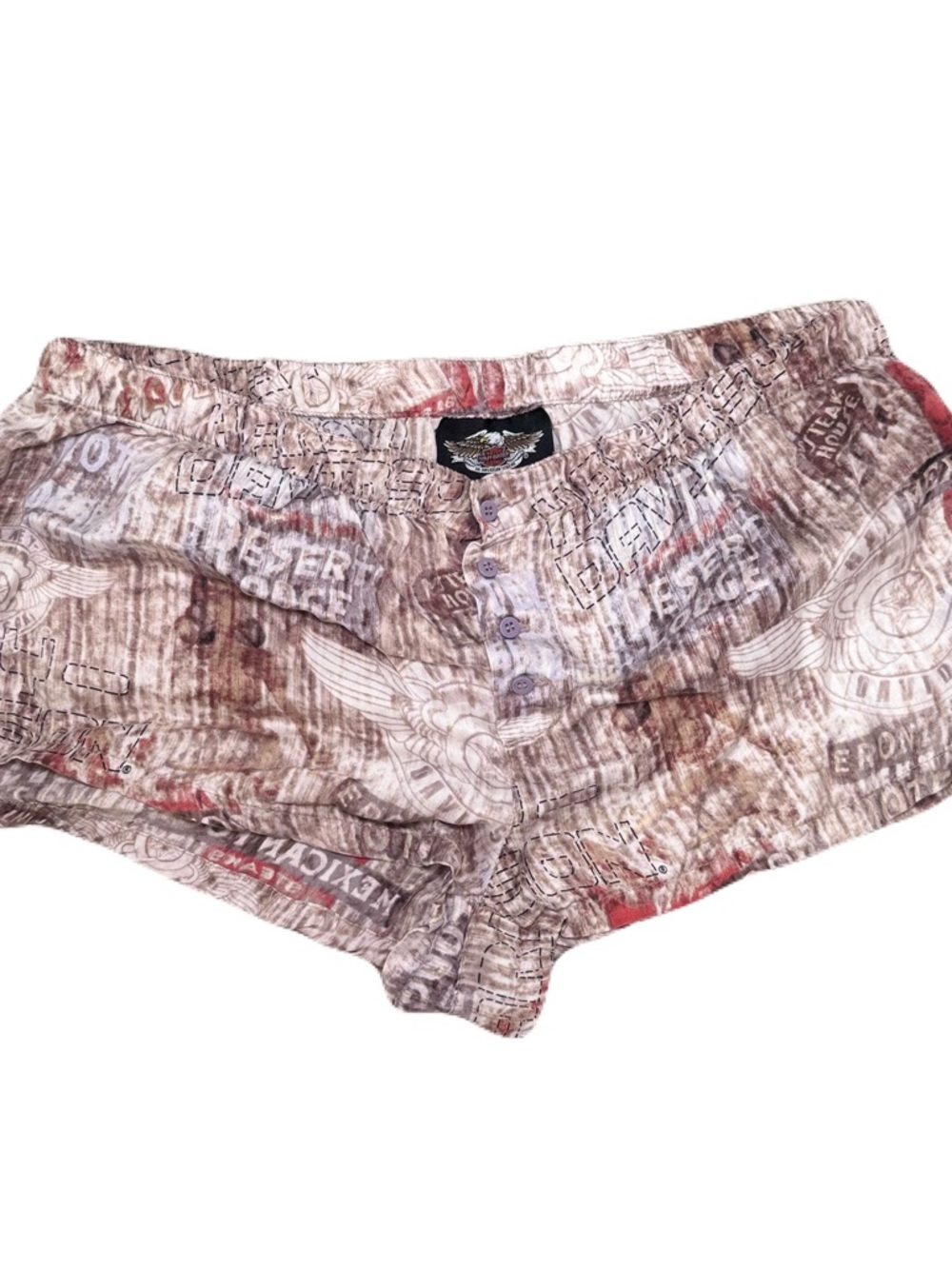Harley Davidson Vintage Low Rise PJ Shorts - Brown with Red Accents